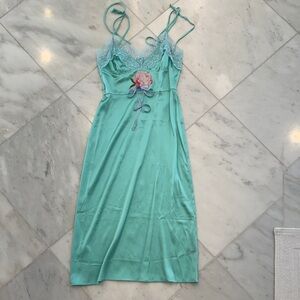 Cynthia Rowley Silk Chemise - Light green with pink, lavender & lace accents